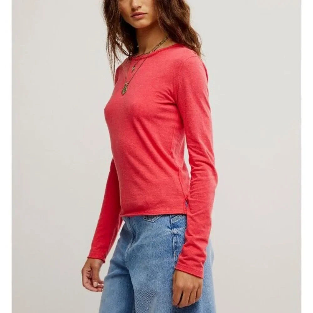 NWT Free People We The Free Nova Long Sleeve Tee in Rococco Red - Size Small